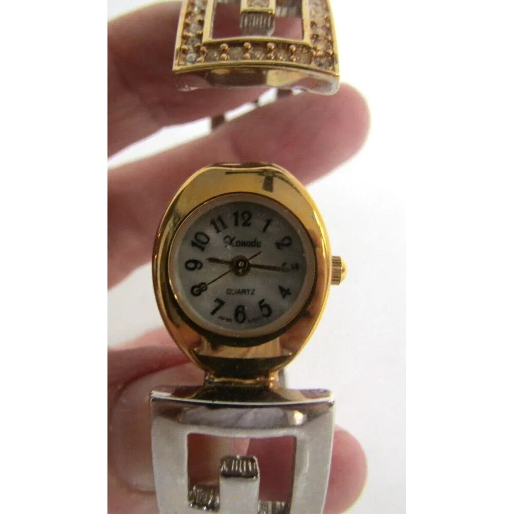 Guess Wrist Watch Vintage Goldtone Silver Rhinestone G Bangle Hidden Face Quartz